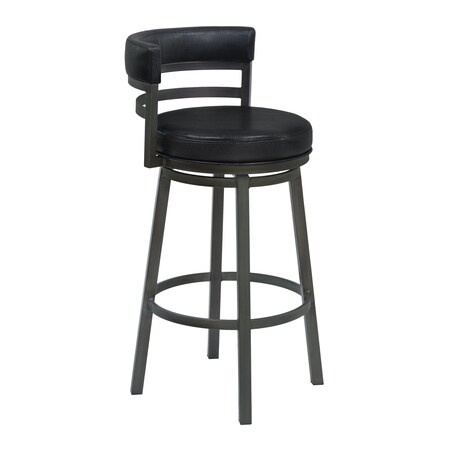 Armen Living Titana 30" Bar Height Metal Swivel Barstool in Ford Black Pu and Mineral Finish 721535746880